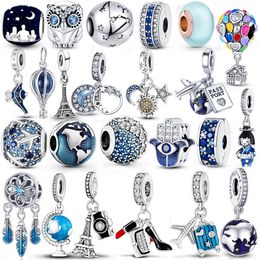 Breloque mode en argent 925 livres pour bracelets Pandora, accessoires originaux de la série Space Plane, Blue Moon, perles de cristal, bijoux cadeaux