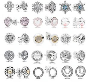 925 Pounds Silver New Fashion Charm pour Pandora 2023 Snow Boucles d'oreilles, Clover Chrysanthemum Style, Love Series, Fashion Boucles d'oreilles