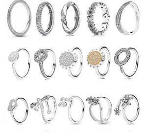 925 Pounds Silver New Fashion Charm pour Pandora 2023 Blooming Quatre feuilles Bright Halo Series Couple Ring