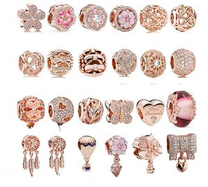 925 libras de plata nueva moda encanto para Pandora 2023 oro rosa Magnolia flor sueño red cuentas huecas accesorios cuentas