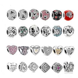 925 Pounds Silver New Fashion Charm Perles rondes originales, Full Diamond Crown of Love, Droplet Beads, Bracelet Pandora compatible, Perles