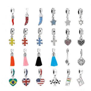 925 pond zilveren nieuwe mode charme originele ronde kralen, love hanger, cross, nationale vlag hanger, kralen diy accessoire, compatibele pandora armband, kralen