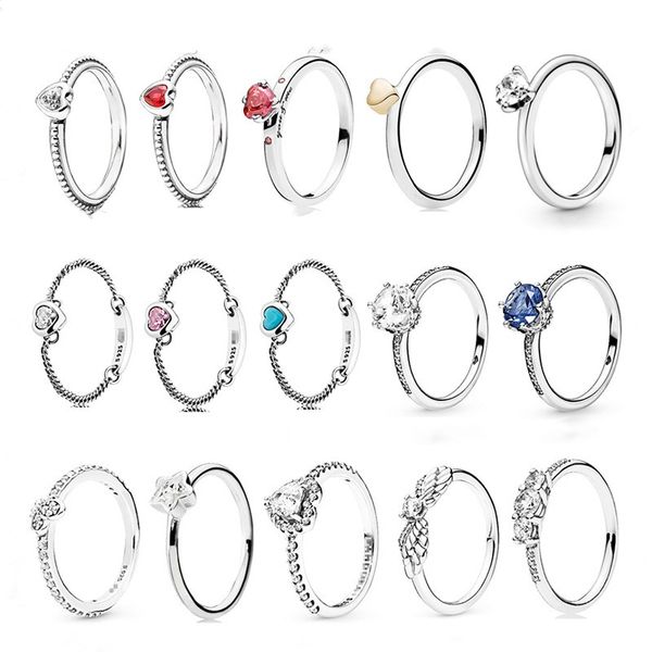 925 Pounds Silver New Fashion Charm Original Bague Pandora, Bague en argent, Couronne étincelante Style Ailes d'ange Tempérament Couple Bague