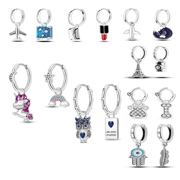 925 libras Silver New Fashion Charm Beeds redondos originales, un nuevo avión de tierra aretes y aretes de unicornio de arco iris personalizados, pulsera de pandora compatible, cuentas