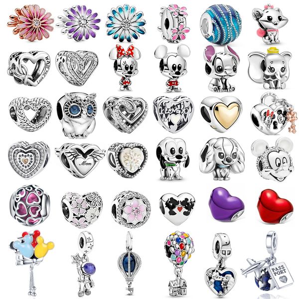 925 libras plata nueva moda encanto cuentas redondas originales, búho, amor, ratón, perro, elefante, pulsera Pandora compatible, cuentas