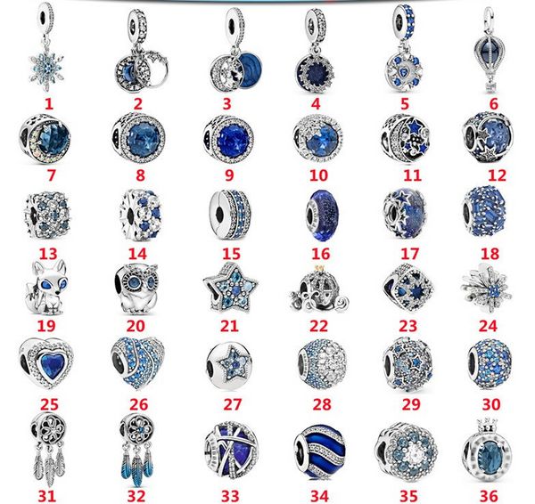 925 Pounds Silver Pandora Fashion Charm Women's Bead, Heart of The Ocean, Blue Glass Beads, Star Catcher Dream Netr,Compatible avec Pandora Bracelet, Making Jewelry Gifts