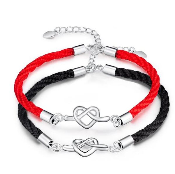 Bracelet en argent pur 925, amour entrelacé, corde rouge, bijoux en argent, vente en gros, bijoux de couple avec lettrage, wy179