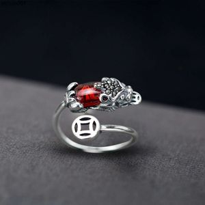 Bague en argent pur 925 pour hommes et femmes, grenat en cuivre, argent porte-bonheur thaïlandais dominateur, mode personnalité, bijoux pour femmes