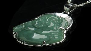 925 Pure Silverencrusted Jade Boeddha hanger natuurlijk een goederen Myanmar olie Emerald mannelijke kettingen vrouwen9133543