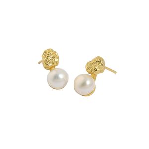 925 Pure Sterling Zilveren Stud Earring Onregelmatige Oppervlak 7mm Inlay Natural Freshwater Pearl Oorbellen Bruiloft Geschenken