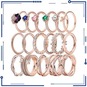 925 zilver 2024 Nieuwe paarse bloem transparant hart glanzende roségoud ring dames voortreffelijke sieraden diy cadeau gratis verzending