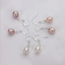 Araña colgante de perlas de plata 925, 7-8-9-10mm, pendientes de perlas de agua dulce, cuentas de gota de agua, blanco, rosa, púrpura, joyería de moda para mujer/niña