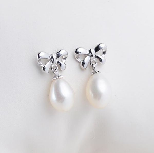 Boucles d'oreilles pendantes en argent 925, lustre en perles d'eau douce naturelles, blanc, violet, rose, bijoux à la mode pour femmes/filles, 8-9mm