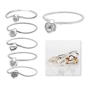 Bracelet à breloques en argent 925, serrure en os de serpent, cœur, perles adaptées aux bijoux Pandora