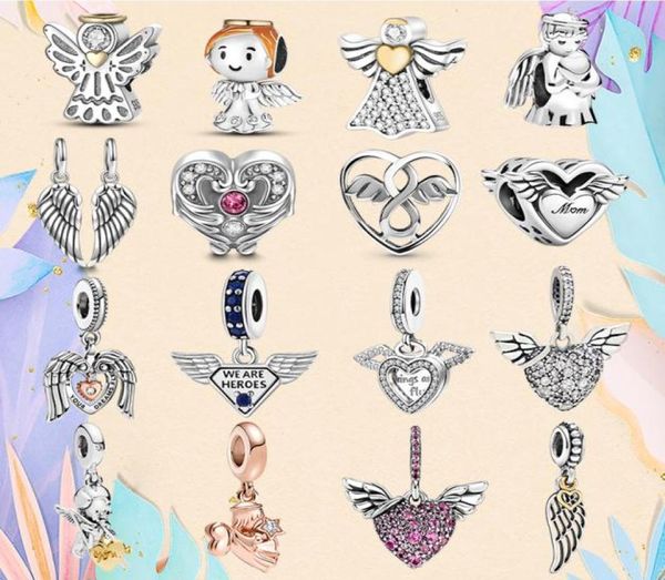 925 Silver Bead Fit Charms Charm Bracelet Angel Heart Charms Angels Wing God of Love Feather Charmes Ciondoli DIY Fine perles bijoux8783432