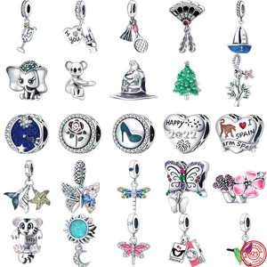 925 Cuentas de plata aptas Charms Pandora Charm Bracelet Colorful Butterfly Flower Space Feather España Heart charmes ciondoli DIY Fine Beads Jewelry