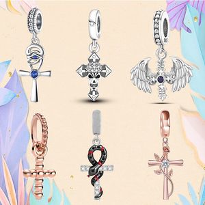 Perle en argent 925 fit Charms Pandora Bracelet à breloques Croix Crâne Charme Mauvais Yeux Sombre Serpent charmes ciondoli DIY Fine Perles Bijoux