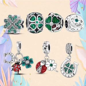 925 Zilveren Kraal Fit Charms Pandora Bedelarmband Clover Lucky Charm Groene Charmes Ciondoli Diy Fijne Kralen Sieraden 001