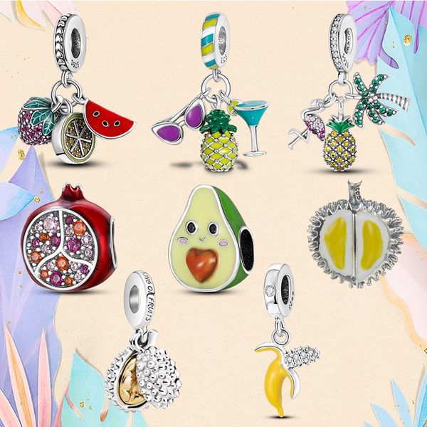 Perle en argent 925 fit Charms Pandora Bracelet à breloques Avocat Cerise Fruit Charme Fraise Durian Citron charmes ciondoli DIY Fine Perles Bijoux