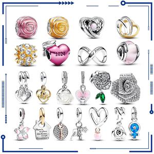 925 Perles en argent 2024 Nouvelle fleur rose blanc jasmin zircon rose adapté au bracelet pan bricolage de bricolage charmant
