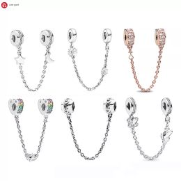 925 Perles en argent Charmes Fit Pandora Charme 925 Bracelet Couleur DIY Chaîne de sécurité brillante Charmes Set Pendant Diy Fine Perles Bijoux