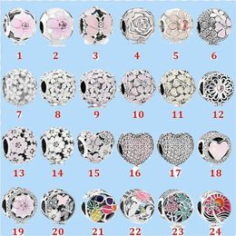 925 plateado Charms Fit Pandora Charm Serie Pink Magnolia Love Heart String Party Beads Love Heart Blue