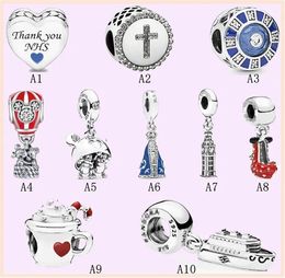 925 zilveren kralen Charms passen Pandora Charmarmbanden Eiffel Kruisblauwe mozaïek Snake Chain Snap Clasps