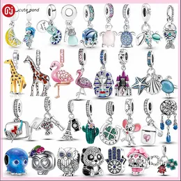 925 srebrne koraliki charms fit pandora charm bransoletka różowe flamingi urok czaszka koralik sowa kot Panda żyrafa