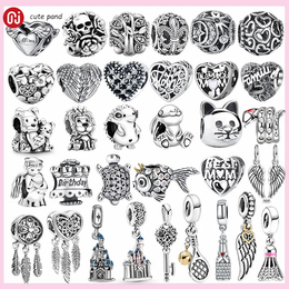 925 perles en argent breloques fit pandora bracelet à breloques plume racine ailes perle tortue poisson lion ensemble de breloques