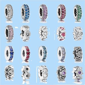 925 zilveren kralen Charms passen Pandora Charm Base Chain Bead Spacer Blue Color Beads Love Heart Blue Crysta