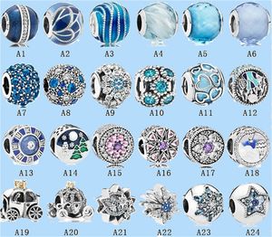 Perles en argent 925, breloques pandora, série bleue, citrouille, voiture, étoile, boucle fixe, perles, bricolage