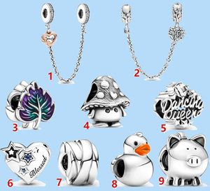 925 dijes de cuentas de plata aptos para pandora charm Jewelry New Maple Beaded Safety Chain Heart Beads Love Heart