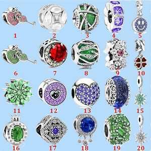 925 zilveren kralen Charms passen Pandora Charm Green Crown Snowflake Glass Bead Cat oogklaver