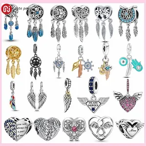 925 abalorios de plata se ajustan al abalorio de pandora Feather Wing Heart Dream Catcher charm set Colgante