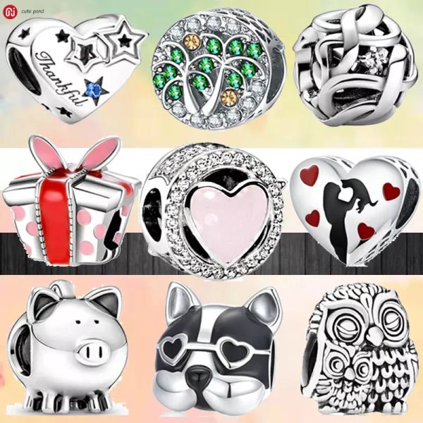 925 dijes de cuentas de plata aptos para pandora charm 925 Pulsera New Owl Piggy Bank Spree Wing Heart Round Calado conjunto de dijes Colgante DIY Fine Beads Jewelry