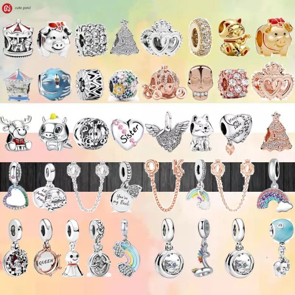 925 perles en argent breloques fit pandora charme 925 Bracelet Couleur Chat Chanceux Bleu Planète Arc-En-breloques ensemble Pendentif DIY Fine Perles Bijoux