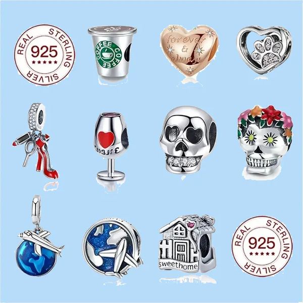 925 perles en argent breloques fit pandora charm tasse à café perle voyage autour du monde pengdant