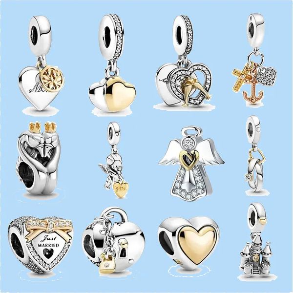 925 Silver Beads Charms Fit Pandora Charme Anchages de mariage bicolore