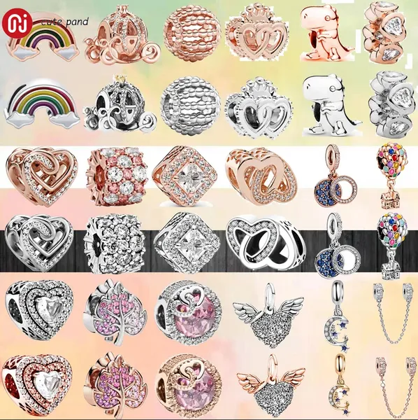 925 perles en argent breloques fit pandora charme Rose Or Argent Couleur Carriage Coeur Angel Wings ensemble de charme