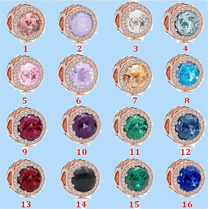 925 silverpärlor charms passar pandora charm Opal Rose Gold Pink Blue Series String Pendant Beads Love Heart Blue Crysta Charm för DIY