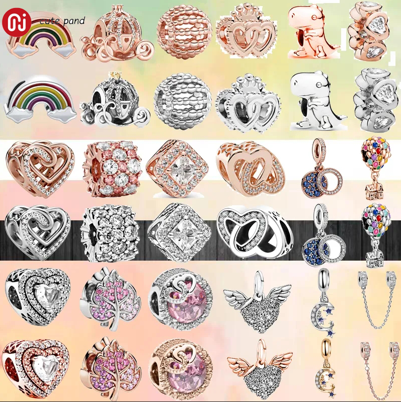 925 ciondoli perline in argento si adattano al fascino pandora set di ciondoli con ali d'angelo a forma di cuore in argento color oro rosa