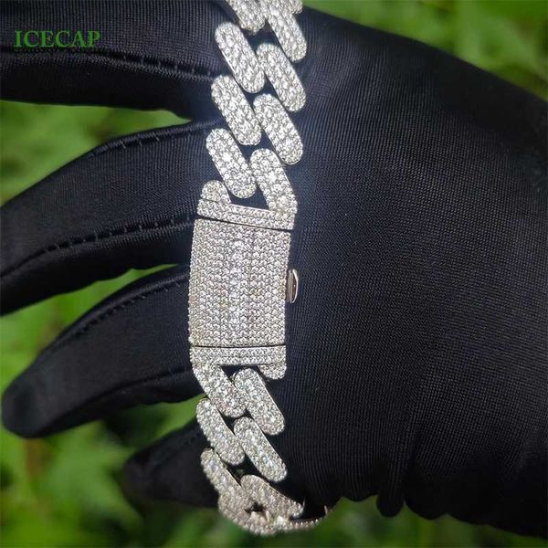 Pulsera de plata 925 Vvs Moissanite Cuban Chain Bangle 3 filas Diamond Miami Cuban Link Chain para hombres