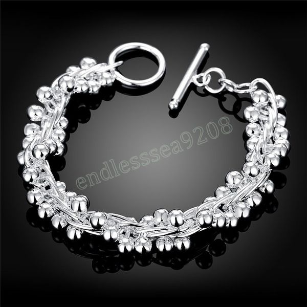 Pulseras de plata 925, cadena pesada de cuentas sólidas para mujer, joyería de moda de alta calidad para boda, regalos de fiesta para mujer, 20cm