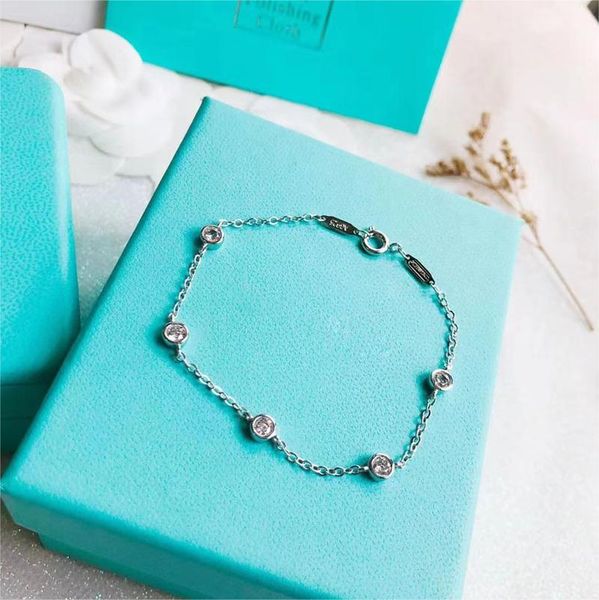 925 Silver Brand Crystal Bubble Charm Bracelets Luxury Circle Designer Bling Shining Diamond Choker Slim Link Chain Bracelet Bijoux de mariage Gift