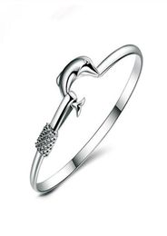 925 Silver Charm Bangle Fine Noble Mesh Dolphin Bracelet Fashion Jewelry GA1506460785