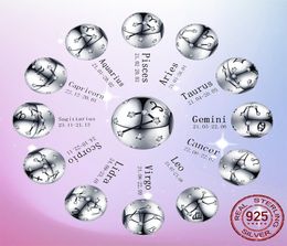 925 Silver Charm Bead Fit Ra Charms Bracelet 12 Constellation Zodiac Round Charmes Ciondoli DIY Fine Bels bijoux2952561