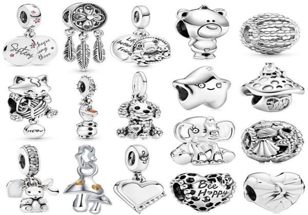 925 Perles de charme en argent pendent 1pcs Nouveaux accessoires de bijoux de champignon éléphant mignon Star Cat Elephant Chample