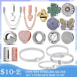 Cuentas de plata 925 con Clip colgante, cadena de seguridad, cuentas Reflexions compatibles con pulsera Pandora, accesorios de joyería DIY