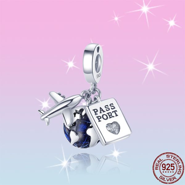 925 argent breloque perles balancent couleur Globe avec tortue et caméra perle ajustement Pandora bracelet à breloques bijoux à bricoler soi-même accessoires