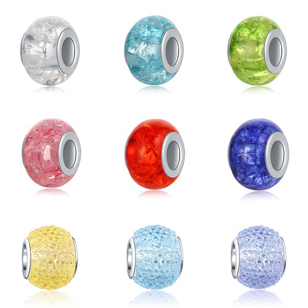 925 Argent Charme Perles Dangle Européenne En Plastique Murano Verre Perle Aolly Multi Couleur Arc-En-Perle Fit Pandora Charms Bracelet DIY Bijoux Accessoires